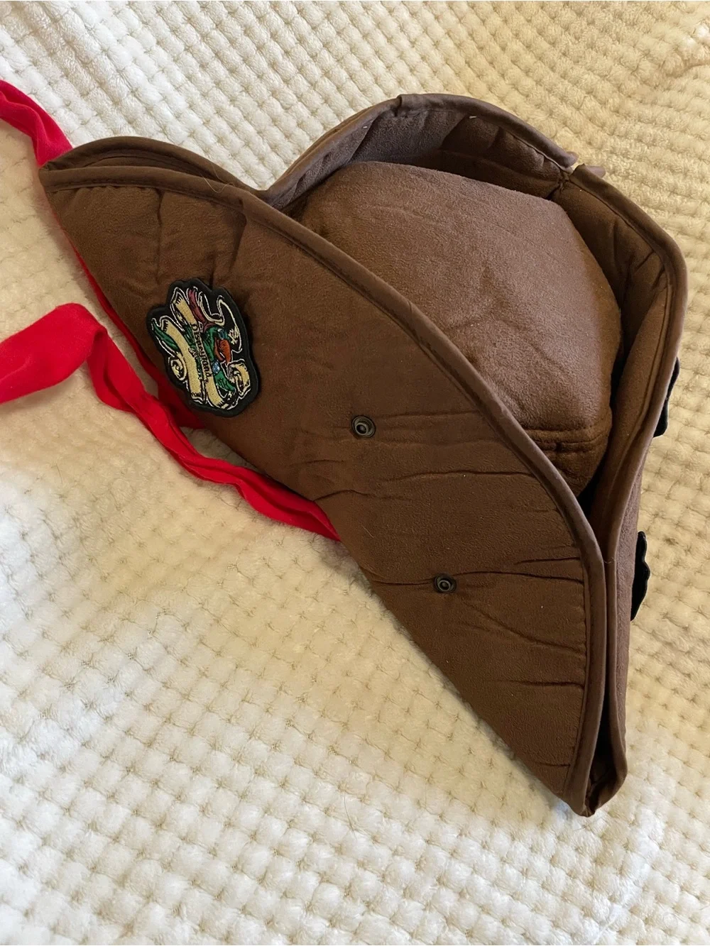 Disneyland Brown Pirate Tricorn Hat with Red Ties and Pirate Patches